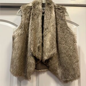BB Dakota Faux Fur Vest in Cream and Brown